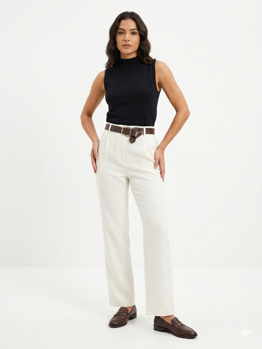 Tailored Ecru Pleated Trousers
